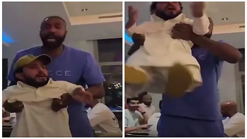 ضحك هستيري بعد حمل وليد عبدالله الربع للأعالي بأحد الصالات .. فيديو