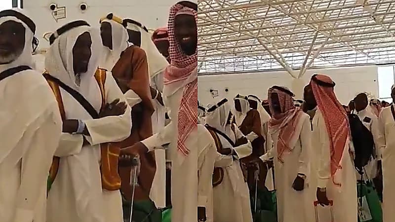 حجاج سنغاليون يتأنقون بالثوب في مطار جدة قبل عودتهم لبلادهم .. فيديو