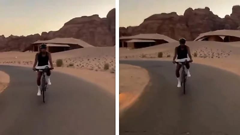 جالينو يستمتع بأجواء العلا على دراجته .. فيديو