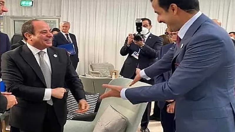 بالصور.. مصافحة ودية وابتسامات عفوية بين "السيسي" وأمير قطر
