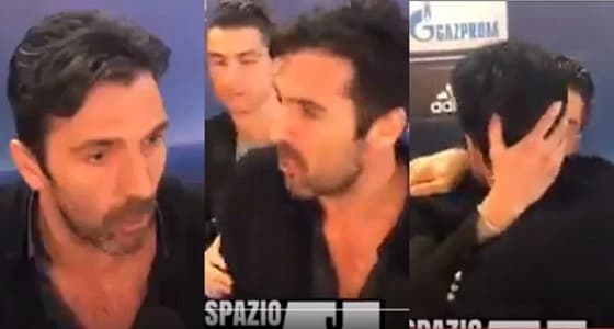 بالفيديو.. رونالدو يطيب خاطر بوفون بعد طرده