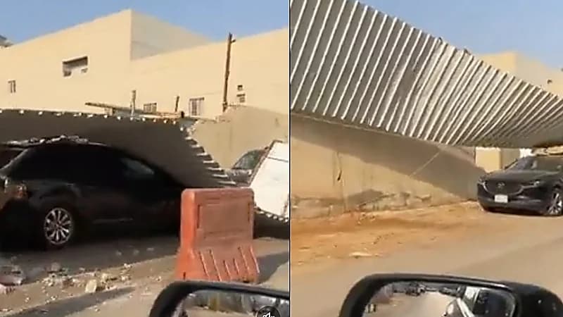 سقوط جدار جراء الرياح القوية في الرياض..فيديو