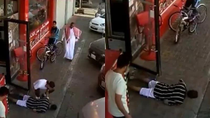 فيديو..مواطن ينقذ شابًا بلع لسانه أمام مقر عمله بالأحساء