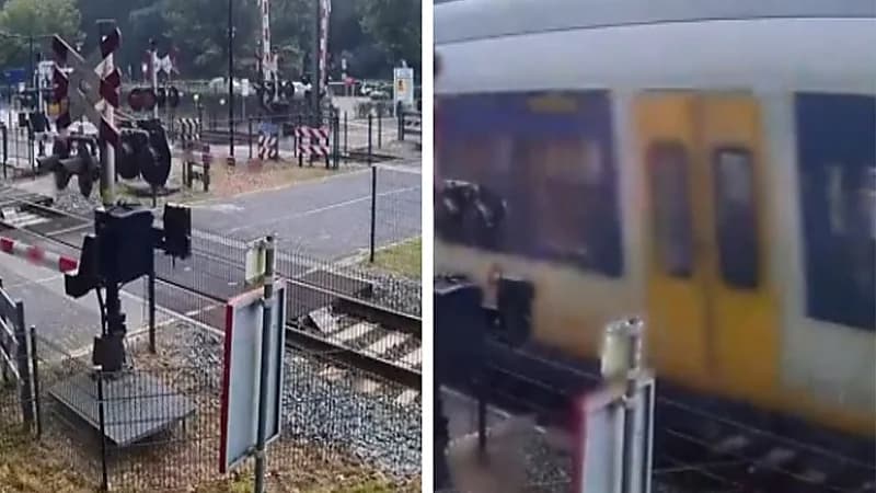 شاهد.. امرأة كادت تلقي حتفها على سكة حديد وتهرب في آخر لحظة 