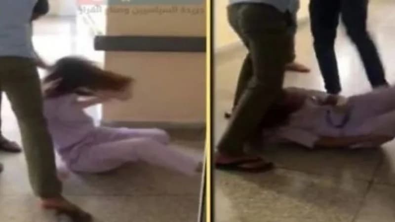 شاهد.. شاب يعتدي بالضرب والركل على ممرضة داخل مستشفى 