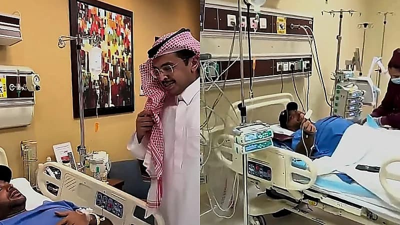 محمد الدريم يتأثر بمرض صديقه يزيد الراجحي ويظهر باكيًا بجانبه.. فيديو