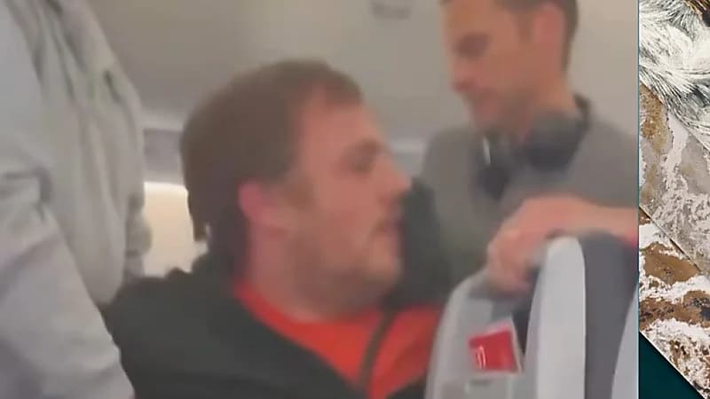 ركاب يقيدون شاب حاول فتح باب طائرة في الجو .. فيديو