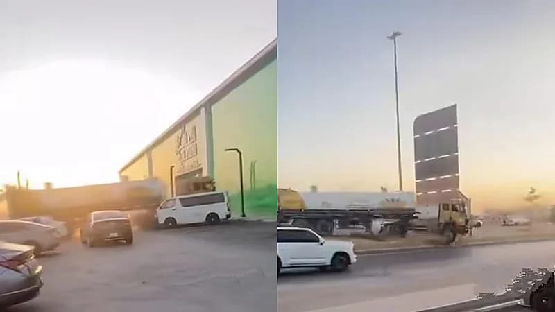 سائق شاحنة يتفادى كارثة على طريق الدمام بعد توقف مفاجئ للطريق.. فيديو