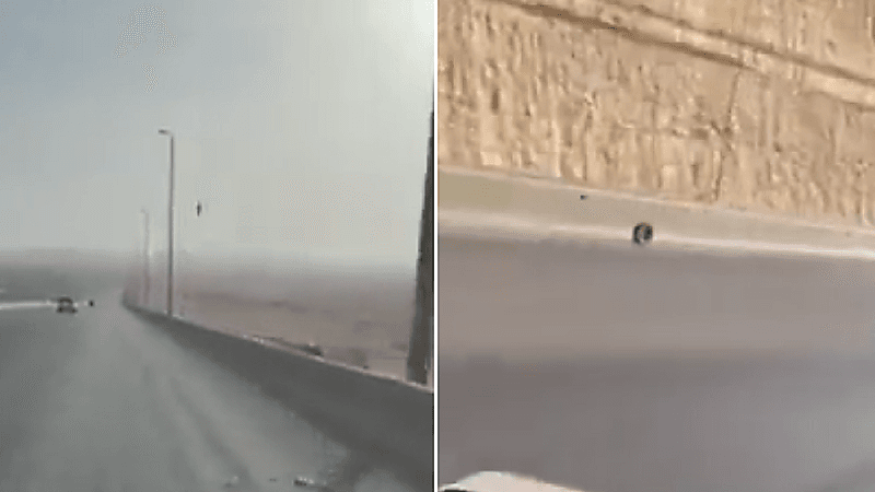 بالفيديو.. إطار مركبة يسابق المسافرون أعلى منحدر القدية