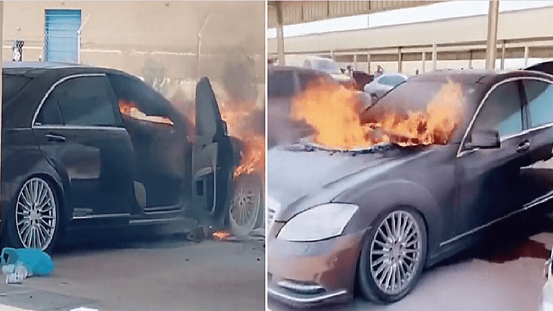 بالفيديو.. إندلاع حريق مروع بسيارة أمام أعين صاحبها