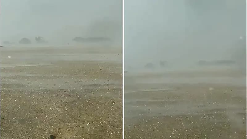 شاهد .. أمطار غزيرة مصحوبة بحبات البرد على المدينة التاريخية بالعلا