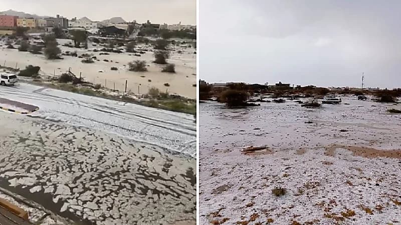 سيول من البرَد في الطائف .. فيديو