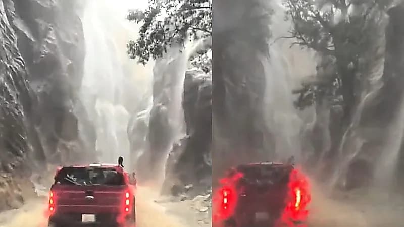 سائح بين أحضان الشلالات بوادي لجب في جازان  .. فيديو