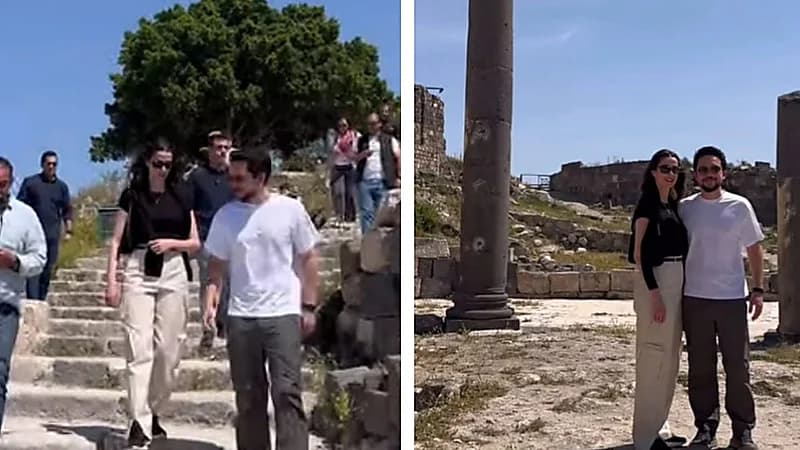 ولي عهد الأردن والأميرة رجوة يتألقان في جولة تاريخية بأحدث ظهور .. فيديو