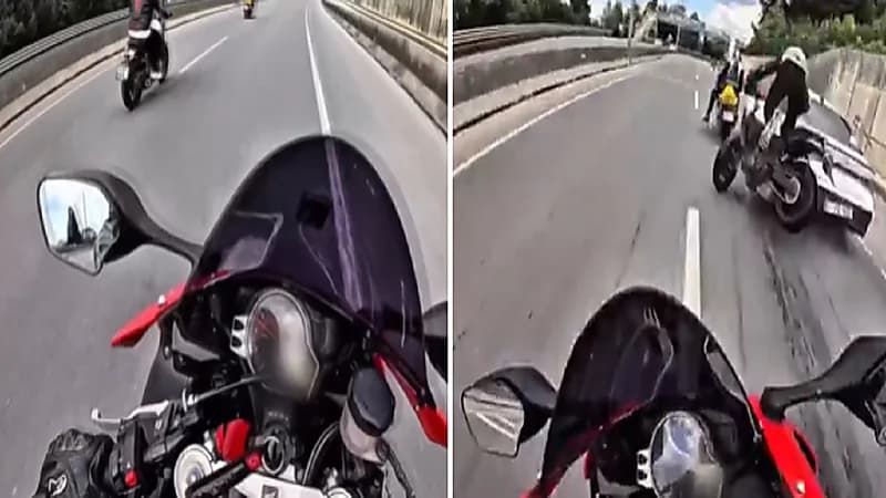 مياه صرف صحي تسبب في حادث اصطدام مروع لسيارة و 3 دراجات.. فيديو