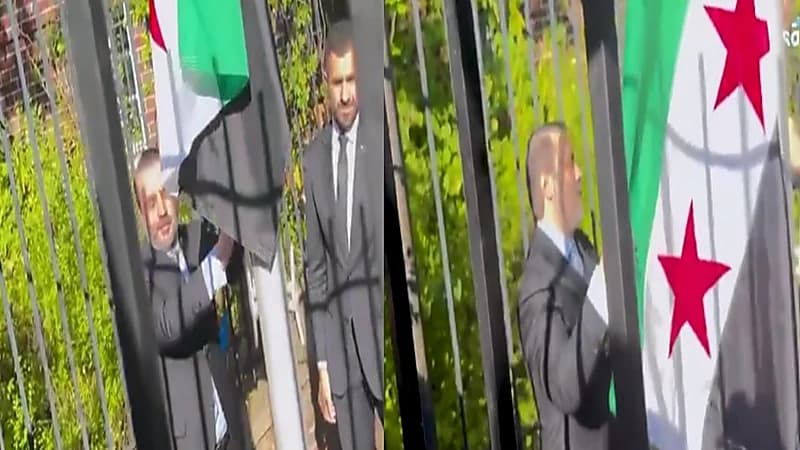 رفع العلم السوري فوق مبنى السفارة السورية في واشنطن بعد 11 عامًا من إغلاقها.. فيديو