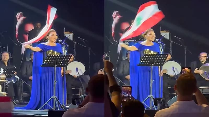 أصالة نصري ترفع العلم اللبناني: اليوم أنا جاية بيروت أشكرها وأحضنها.. فيديو