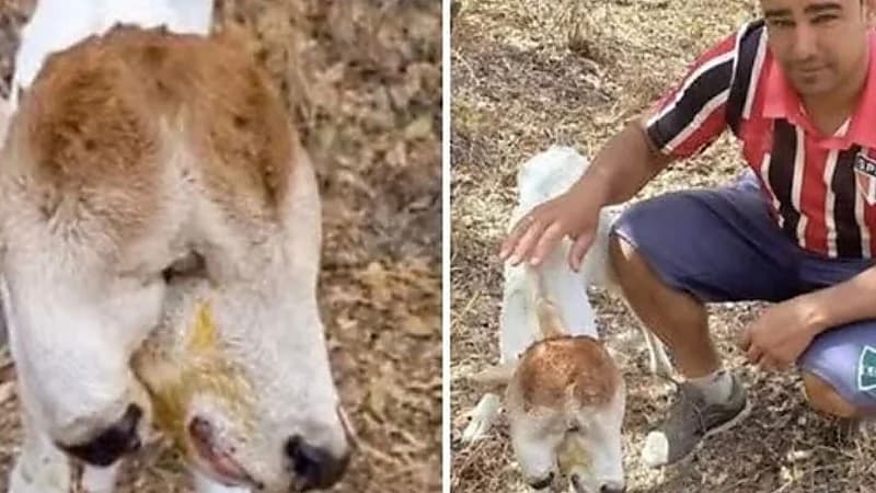 ولادة عجل برأسين تثير دهشة سكان قرية