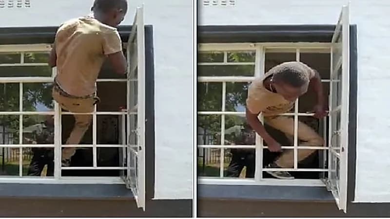 شاهد.. متهم يهرب من مقر احتجازه بطريقة مثيرة