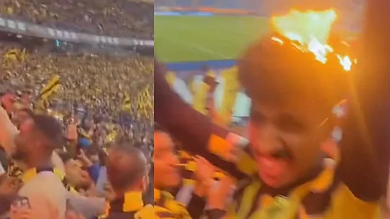 بالفيديو.. مشجع إتحادي يحترق شعره دون أن يشعر أثناء تشجيع الفريق