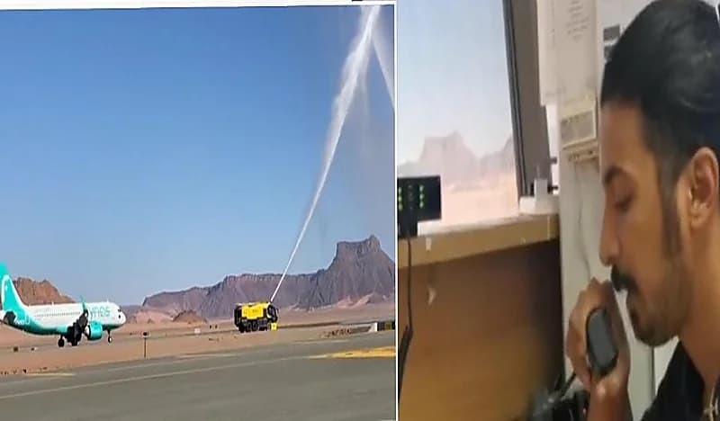 بالفيديو.. لحظة استقبال أول رحلة دولية تهبط في "مطار العلا"