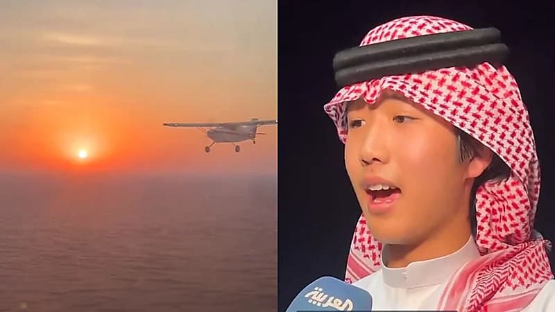 أصغر طيار أمريكي يصل للمملكة في رحلته الخيرية لجمع مليون دولار لأبحاث السرطان .. فيديو