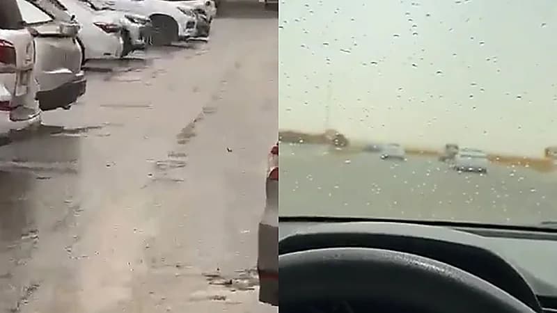 أمطار خفيفة تنعش أجواء مطار الملك خالد الدولي.. فيديو وصور