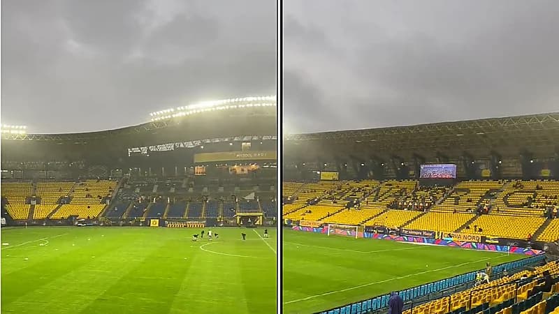 بالفيديو.. هطول الأمطار على ملعب مرسول بارك بالرياض