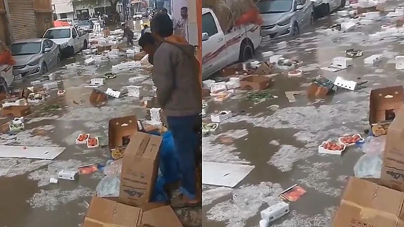 السيول تجتاح سوق الخضار في بريدة .. فيديو