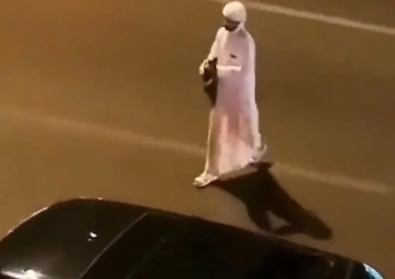 بالفيديو.. "إماراتي" يخاطر بحياته لرفع علم المملكة من الأرض