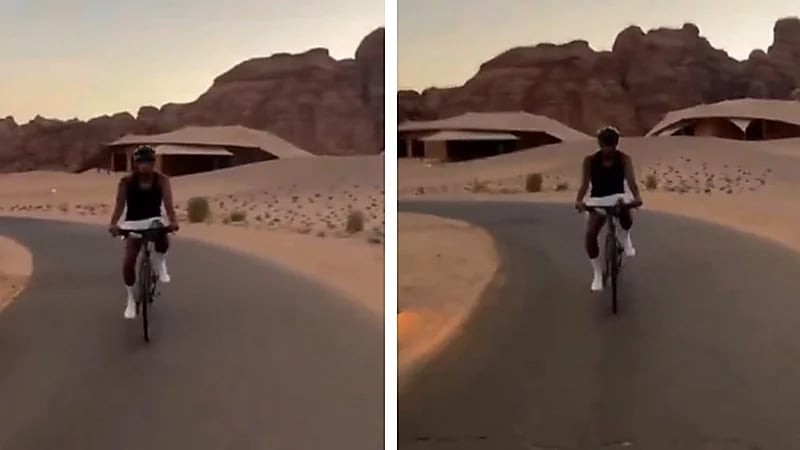 جالينو يستمتع بأجواء العلا على دراجته .. فيديو