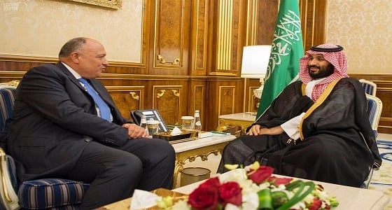 سمو ولي العهد يجتمع بوزير الخارجية المصري