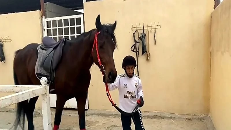 بالفيديو.. طفل يواجه معاناته من مرض الجهاز الهضمي بـ "ركوب الخيل"