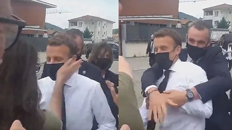 شاهد..امرأة تصفع الرئيس الفرنسي