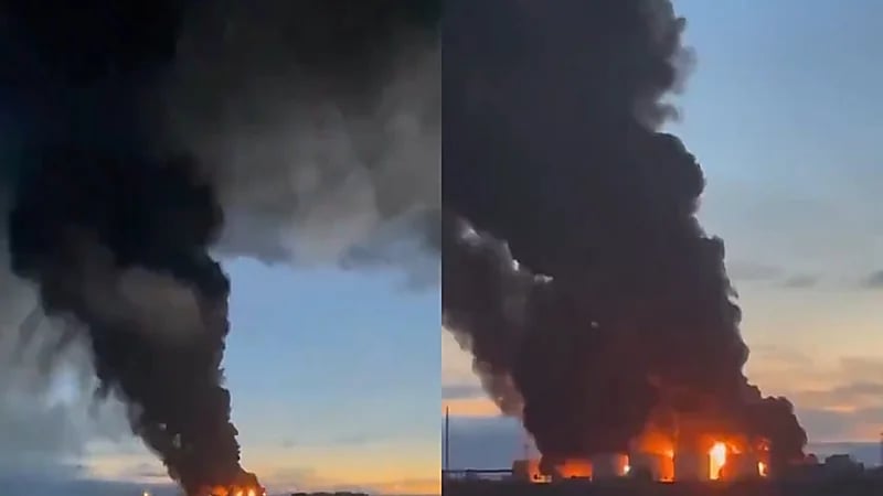 بالفيديو.. طائرة بدون طيار أوكرانية تضرب مستودع نفط روسي