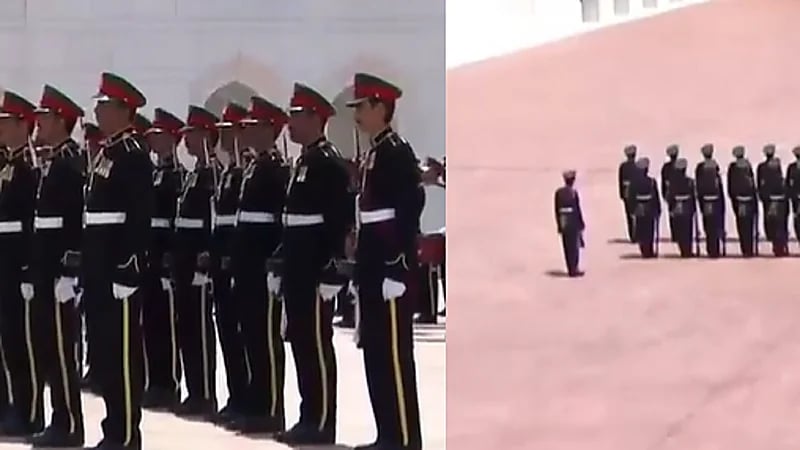 بالفيديو.. جندي عُماني يصاب بالدوار لحظة استقبال الرئيس الإيراني في مسقط