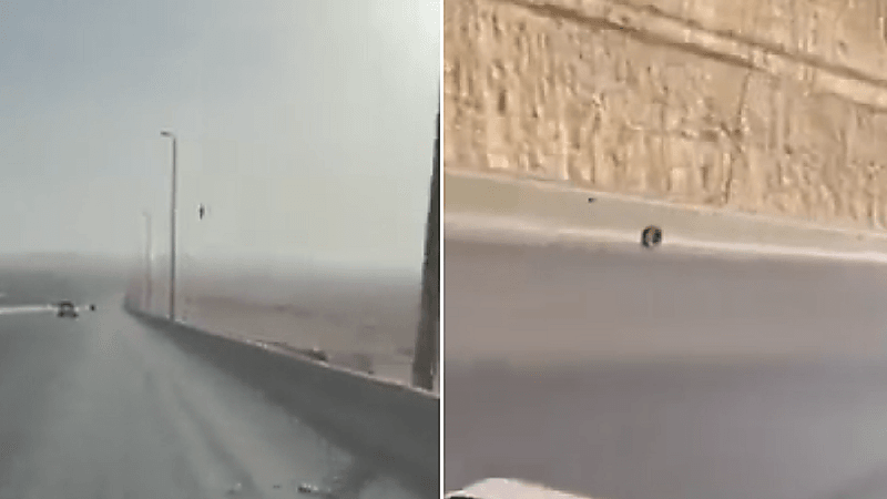 بالفيديو.. إطار مركبة يسابق المسافرون أعلى منحدر القدية