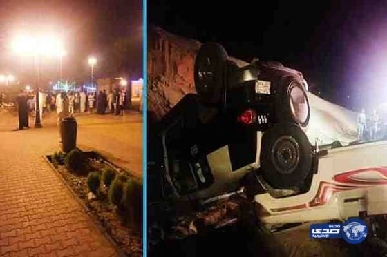 انقلاب دورية أمنية وسيارة مواطن بعد مضاربة بالسيارات في بريدة" صورة"