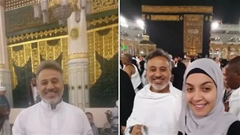 الفنان إيهاب فهمي يؤدي مناسك العمرة برفقة زوجته