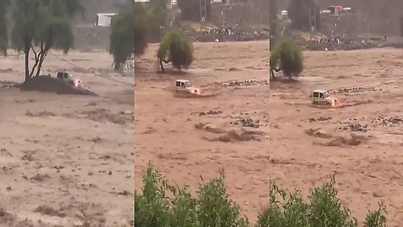 فيديو .. مواطن يضحي بحياته لإنقاذ ابني شقيقه من سيول الريث