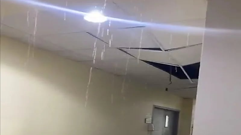 شاهد.. انهيار سقف كلية بحفر الباطن بسبب الأمطار