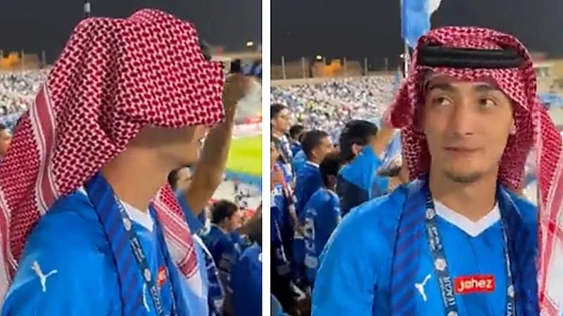 مشجع برازيلي يرتدي الشماغ في مباراة الهلال والشباب .. فيديو