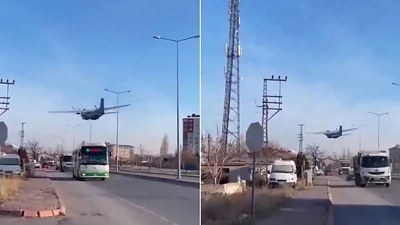 لحظة هبوط طائرة عسكرية اضطرارياً فوق رؤوس المارة..فيديو