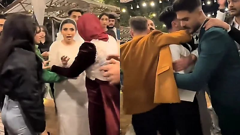 بسبب أغنية  ..  شجار حاد بين زوجين في حفل زفافهما  ..  فيديو