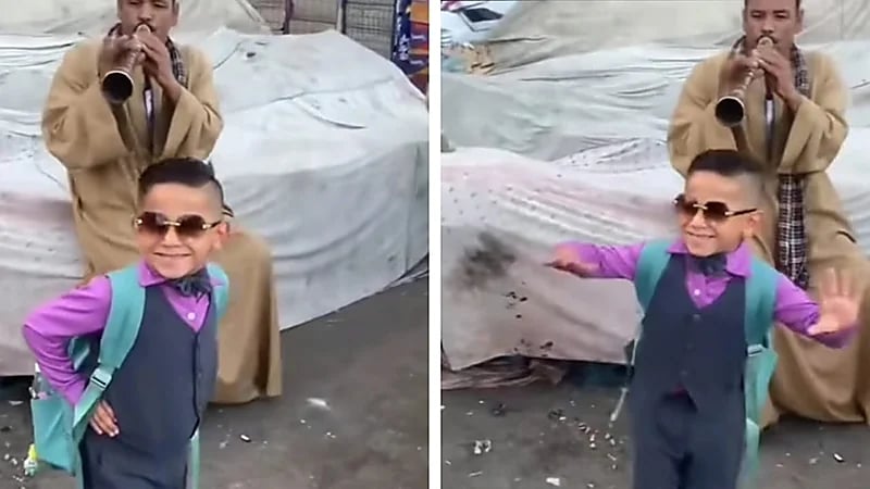 "بالطبل والمزمار" أسرة تصطحب طفلها إلى المدرسة .. فيديو