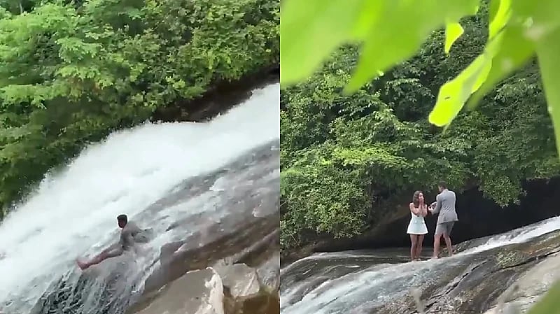 عرض زواج من أعلى الشلال ينتهي بسقوط مأساوي .. فيديو