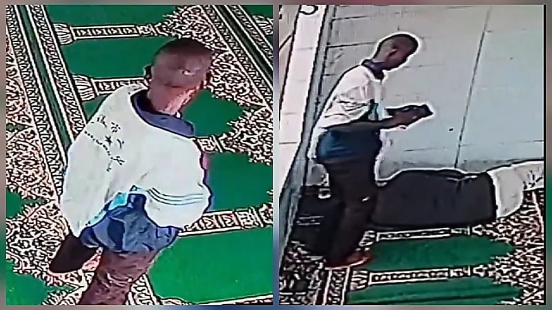 شاب يسرق محفظة أثناء أداء الصلاة في أحد المساجد.. فيديو