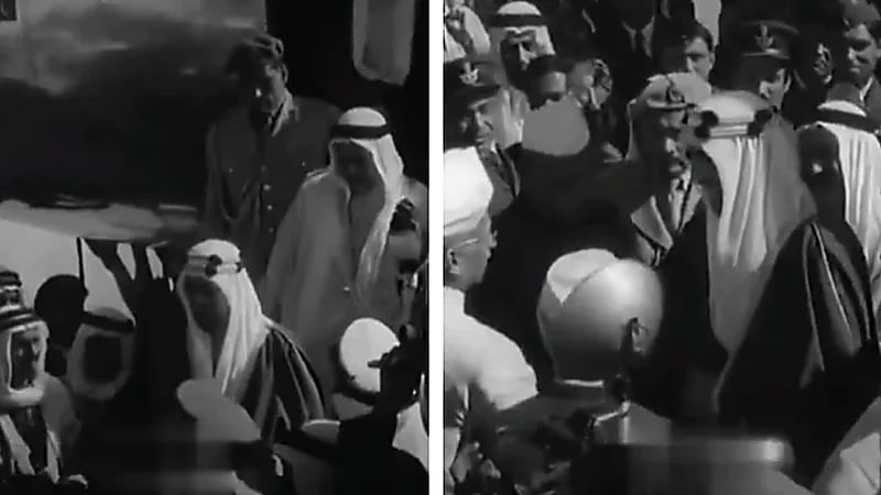 مقطع نادر من زيارة الملك سعود للهند واستقبال شعبي حافل .. فيديو