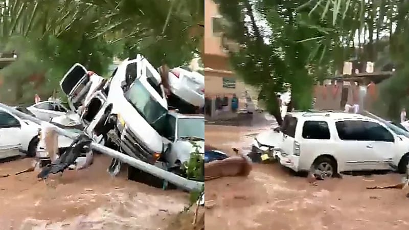 فيديو..تضرر عدد من السيارات جراء السيول في جدة