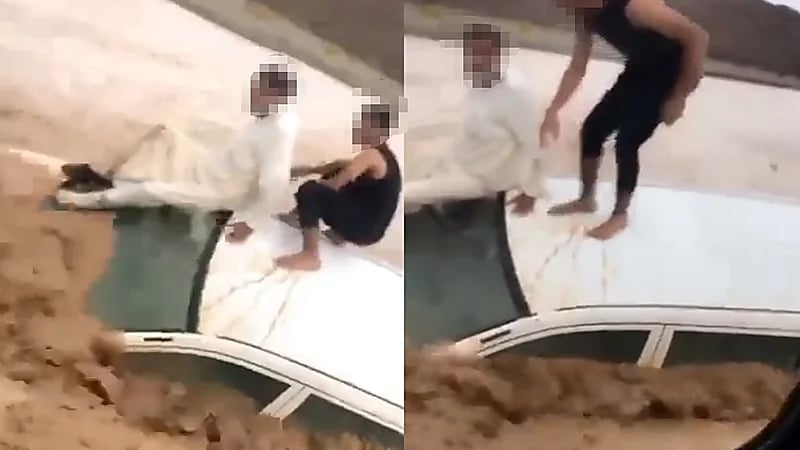 بالفيديو.. مواطنون ينقذون مسن باكستاني من سيول ينبع